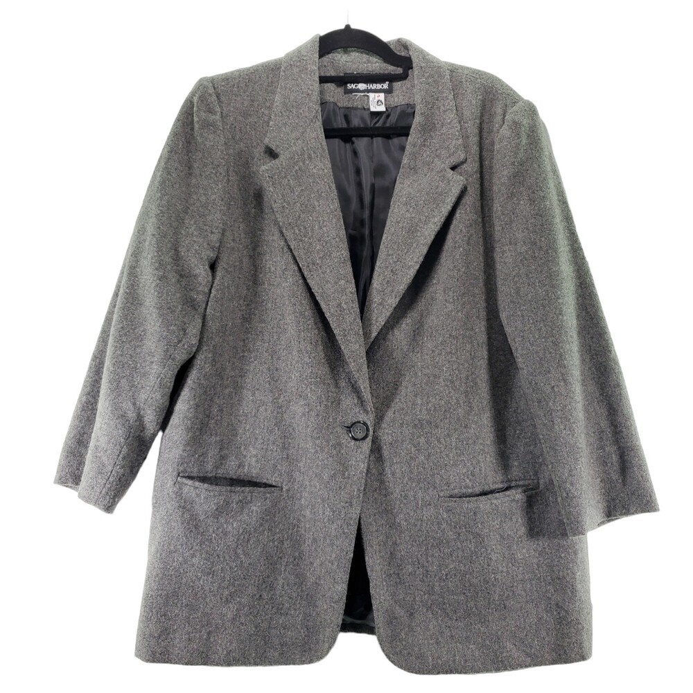 Sag Harbor L/XL Soft Wool Blazer Grey Long Women's